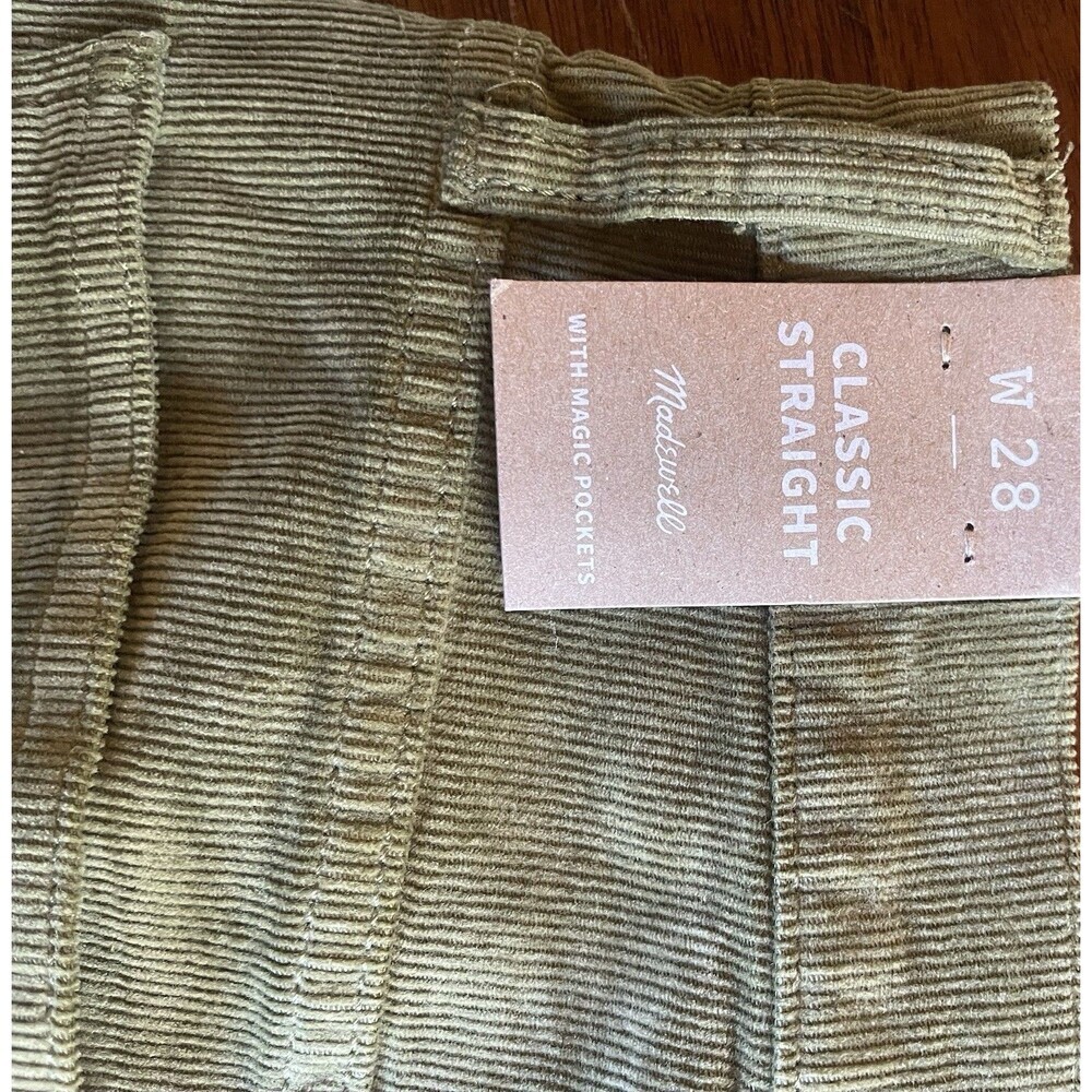Madewell Olive Corduroy Classic Straight Leg Jeans Waist 28 New With Tags! - Picture 5 of 5